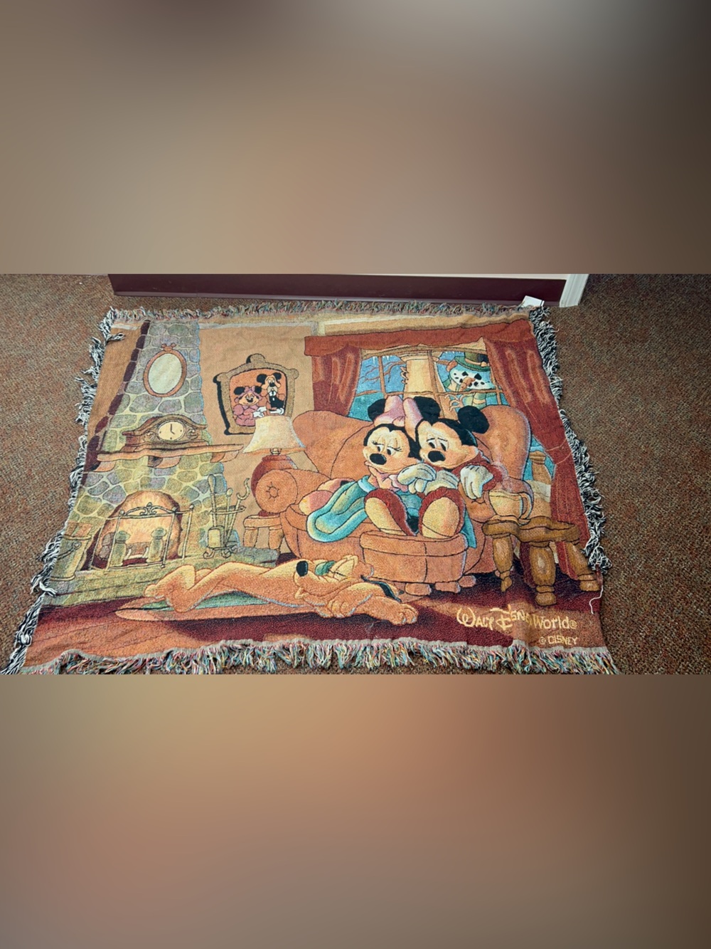 Mickey and Minnie with Pluto Walt Disney World woven tapestry throw blanket